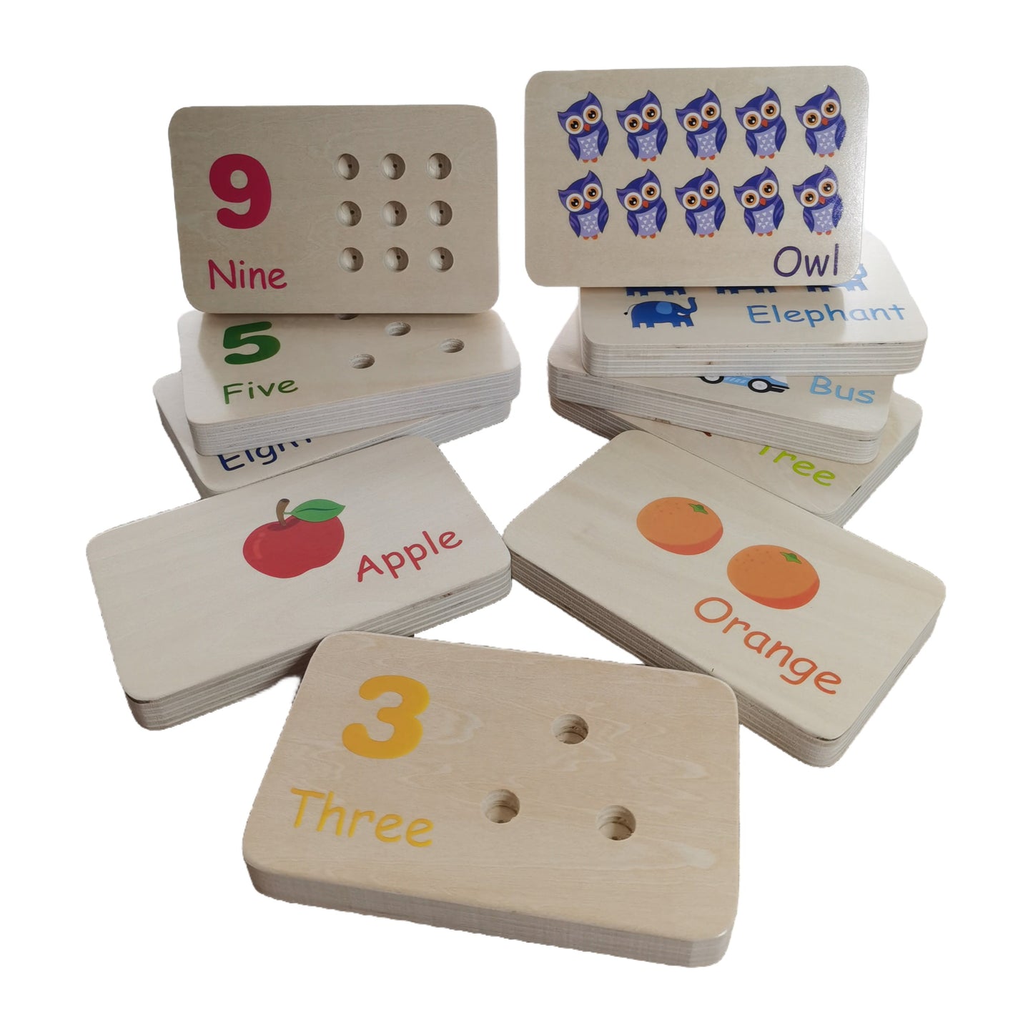 Montessori wooden educational toy counting and number board by X With Love, featuring numbers 1-10 for preschool toddler learning.