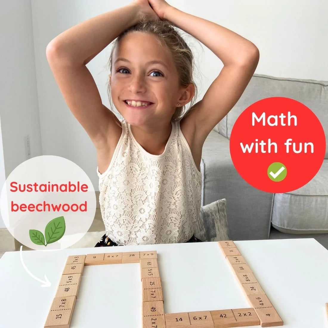 Mathomino Times Tables Multiplication Domino Math Game by X With Love, showing colorful domino pieces with multiplication facts.