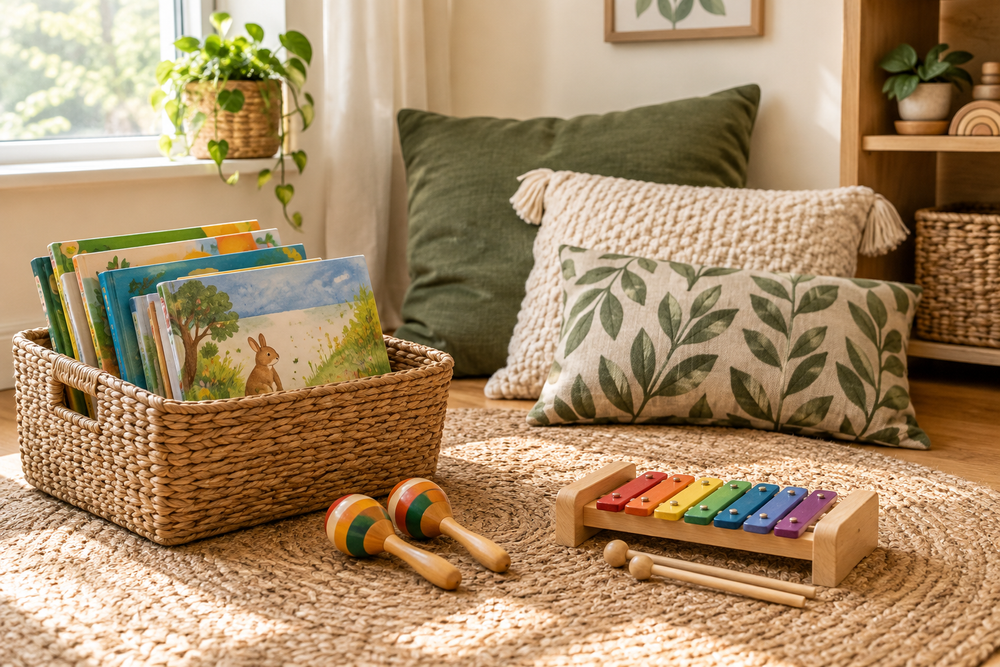 Cosy reading and musical play corner for Auntie Jess’ Place