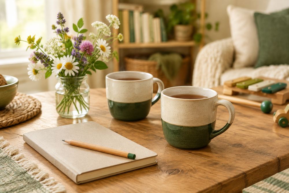 Welcoming tea and flowers scene for the enquiry section