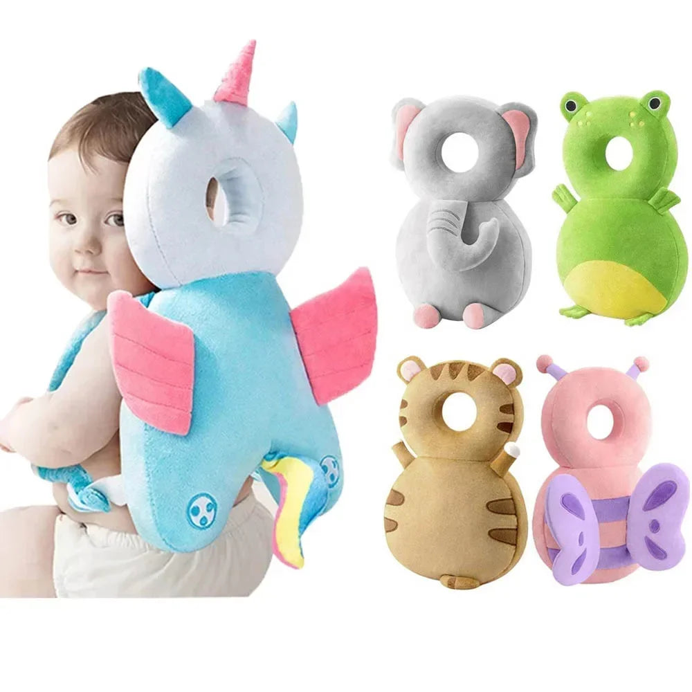 Soft cartoon baby head protection pad cushion from My Store, designed as a security pillow for newborns and toddlers in a backpack style.