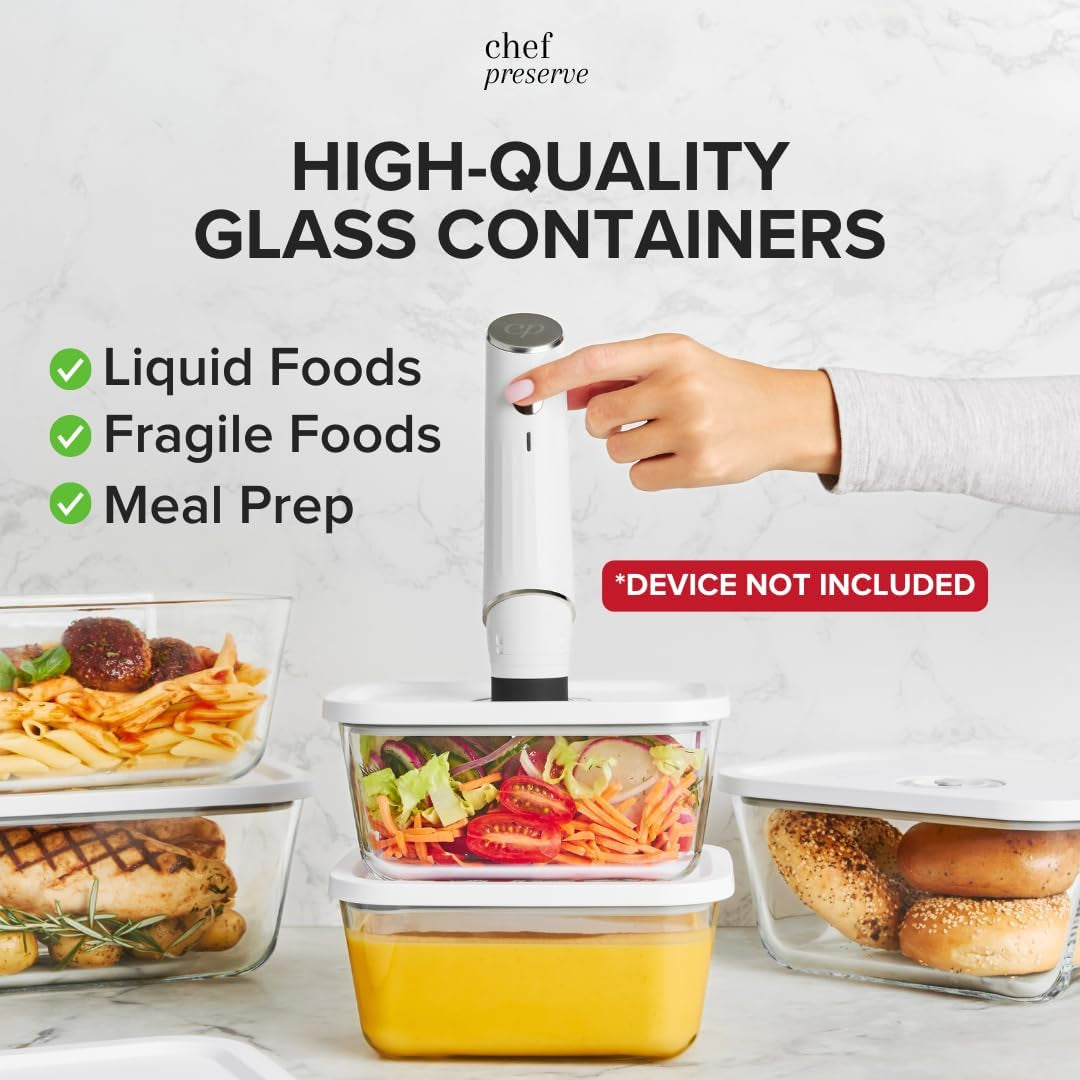 X With Love glass vacuum seal containers set with small, medium, large sizes for food storage, compatible with handheld vacuum sealer.