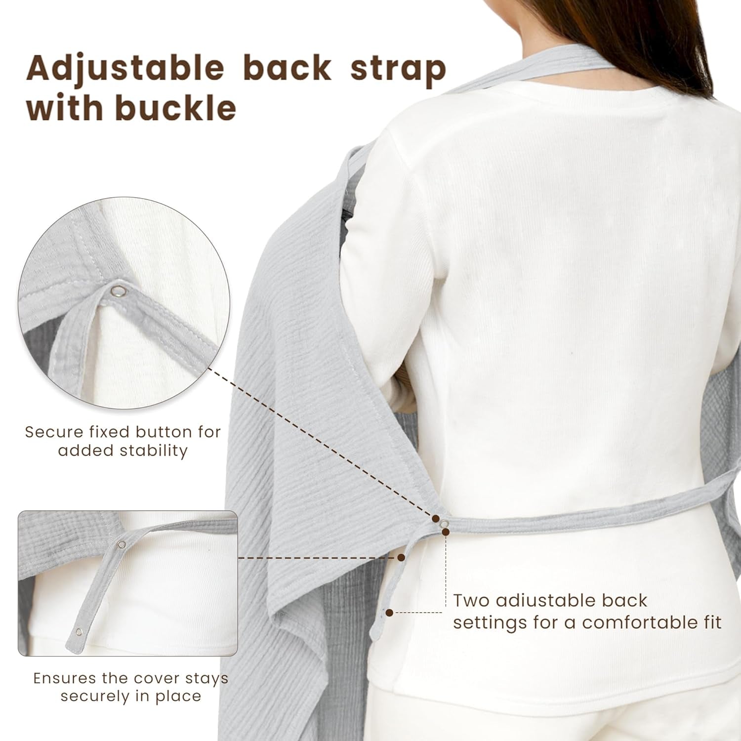 Grey X With Love muslin nursing cover with rigid hoop, breathable 100% cotton breastfeeding apron and multi-use carseat canopy.