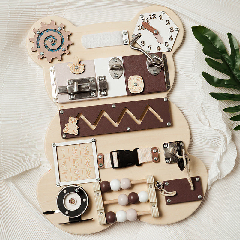 Bear Busy Board | Wooden Lock & Latch Activity Toy