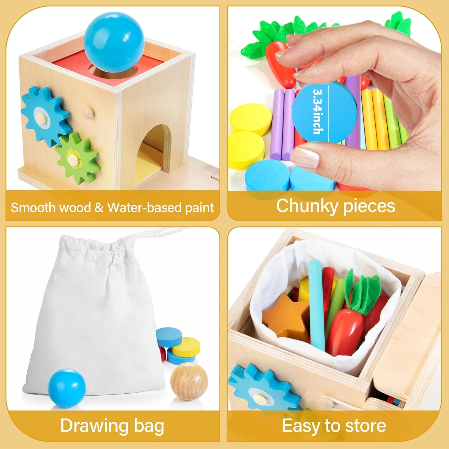 Wooden Montessori Baby Toys, 8-In-1 Wooden Play Kit Includes Object Permanent Box, Coin Box, Carrot Harvest, Shape Sorting & Stacking - Birthday Gift for Boys Girls Toddlers
