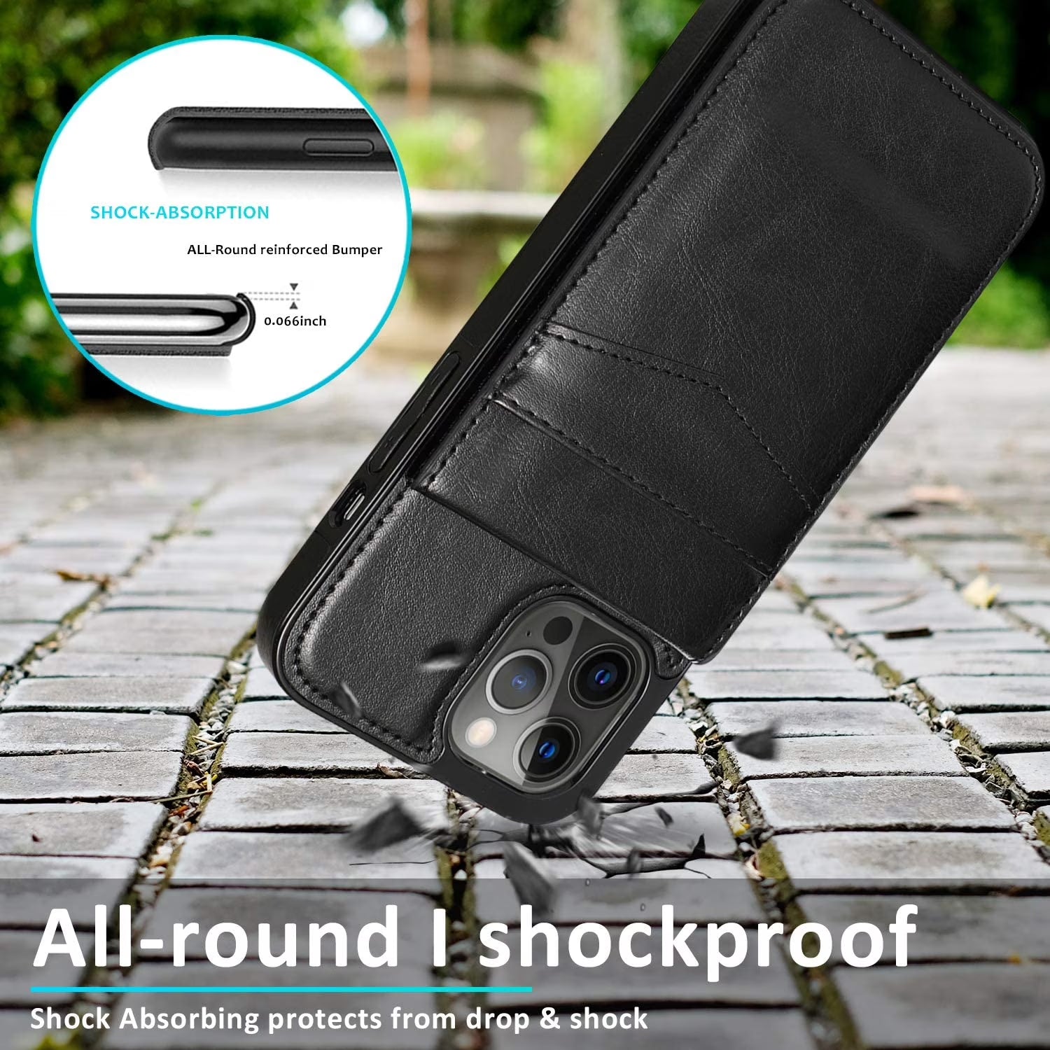 Black X With Love wallet case for iPhone 14 Pro Max with card holder flip cover, showing front view with card slots.