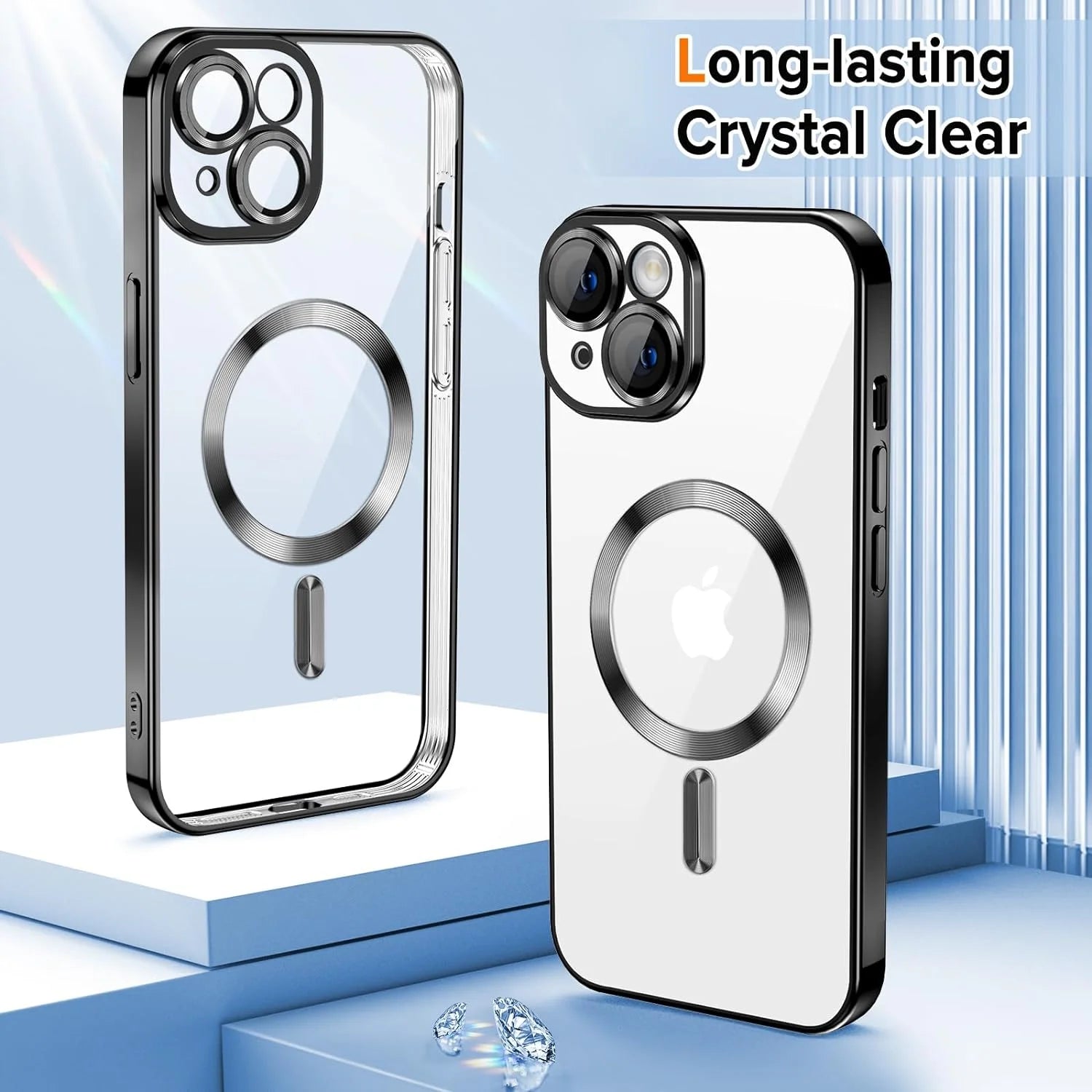 Transparent magnetic phone case for Apple iPhone 15 by X With Love, slim fit, shockproof, yellow-resistant crystal clear design.