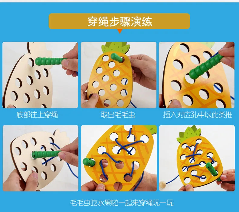 Wooden Fruit Threading Board for Kids (Ages 4–6)