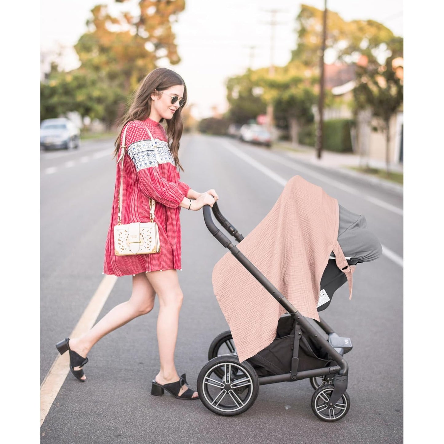 Pink X With Love muslin nursing cover with rigid hoop for breastfeeding, breathable 100% cotton design, versatile carseat canopy.
