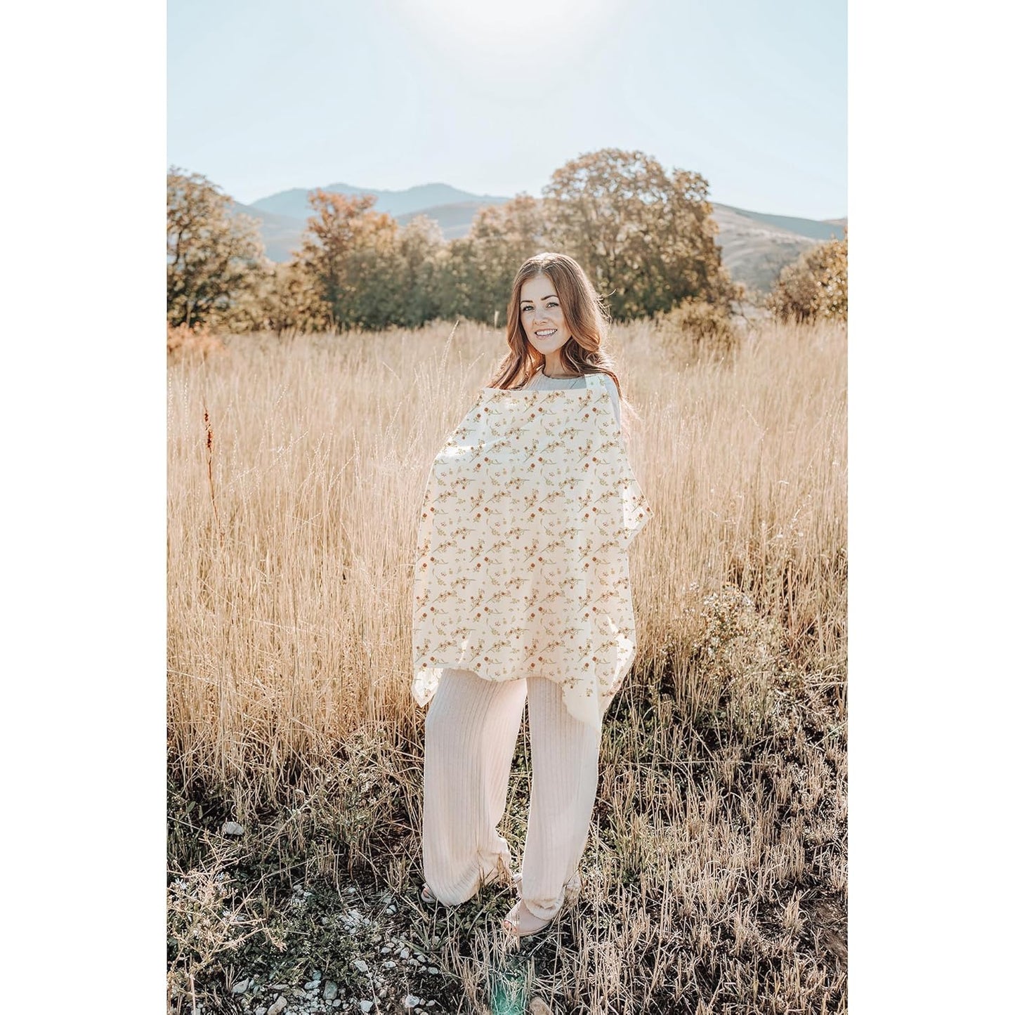 Breathable 100% cotton muslin nursing cover with rigid hoop, X With Love breastfeeding apron and carseat canopy in Posy design