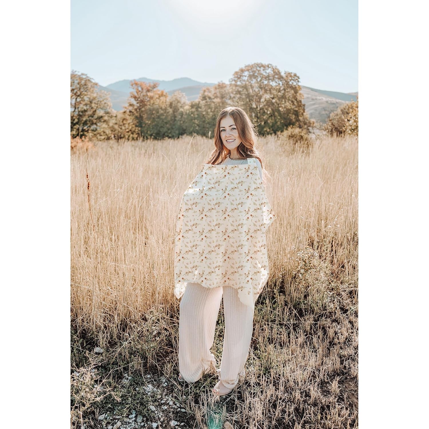 Breathable 100% cotton muslin nursing cover with rigid hoop, X With Love breastfeeding apron and carseat canopy in Posy design