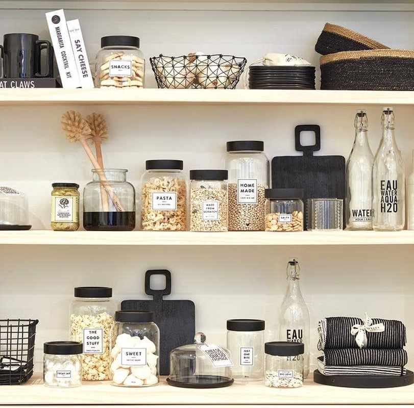 Glass food storage containers from X With Love, 44-ounce pantry canisters shown in a set of two for kitchen organization.