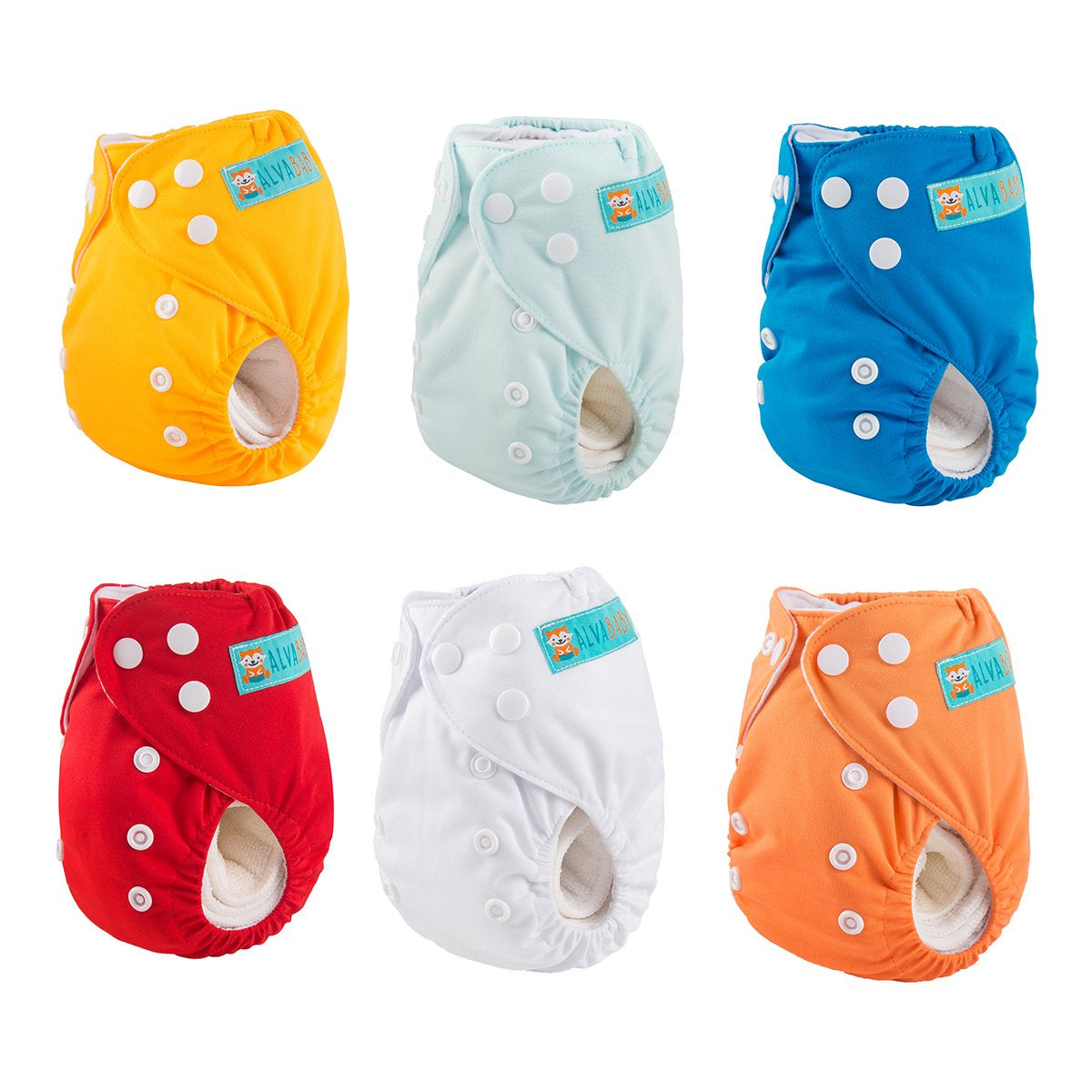 Six X With Love newborn cloth pocket diapers with 12 inserts, suitable for babies under 12 pounds, laid out flat.