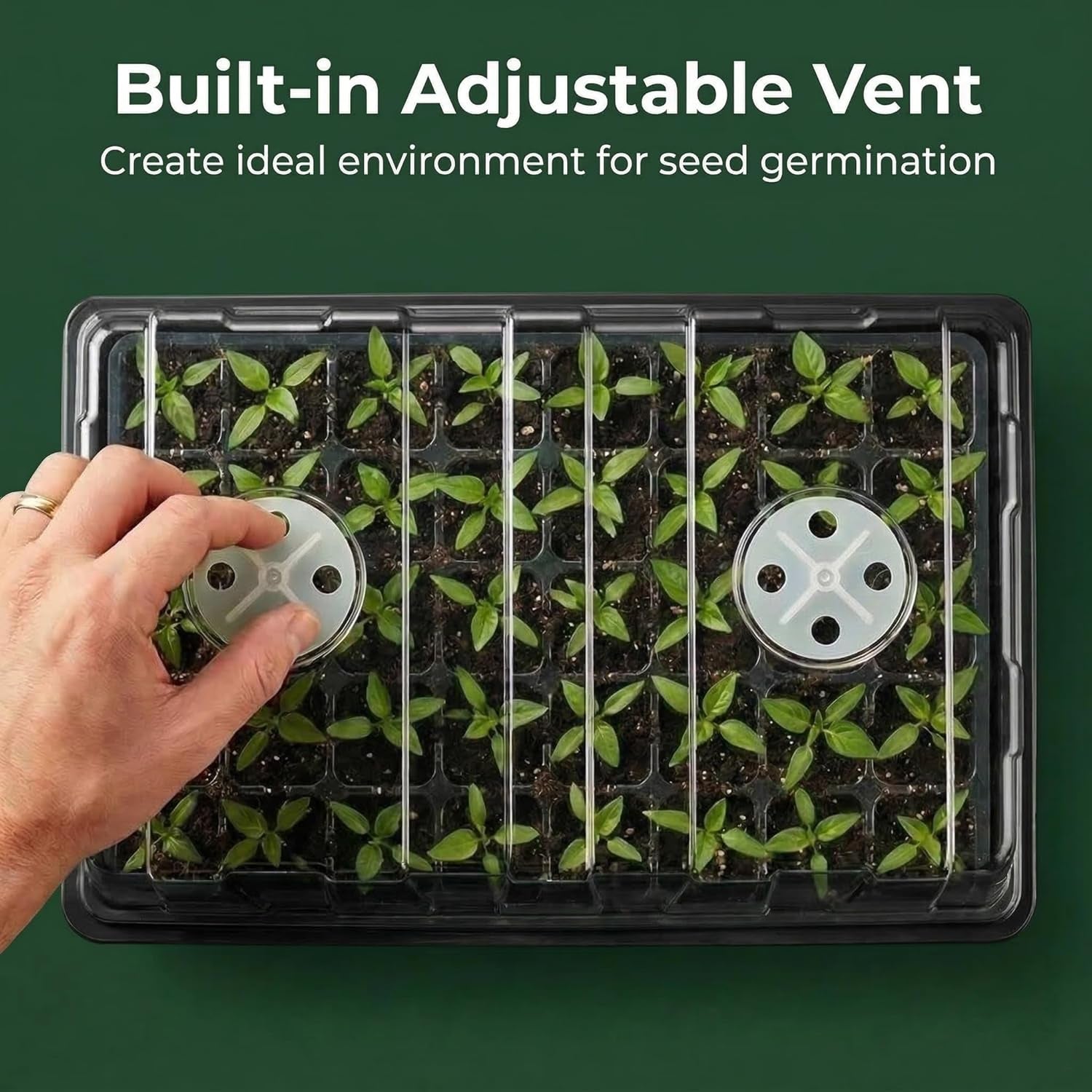 Five 200-cell seed starter tray kits with humidity vented domes, ideal for indoor gardening and greenhouse seed germination.