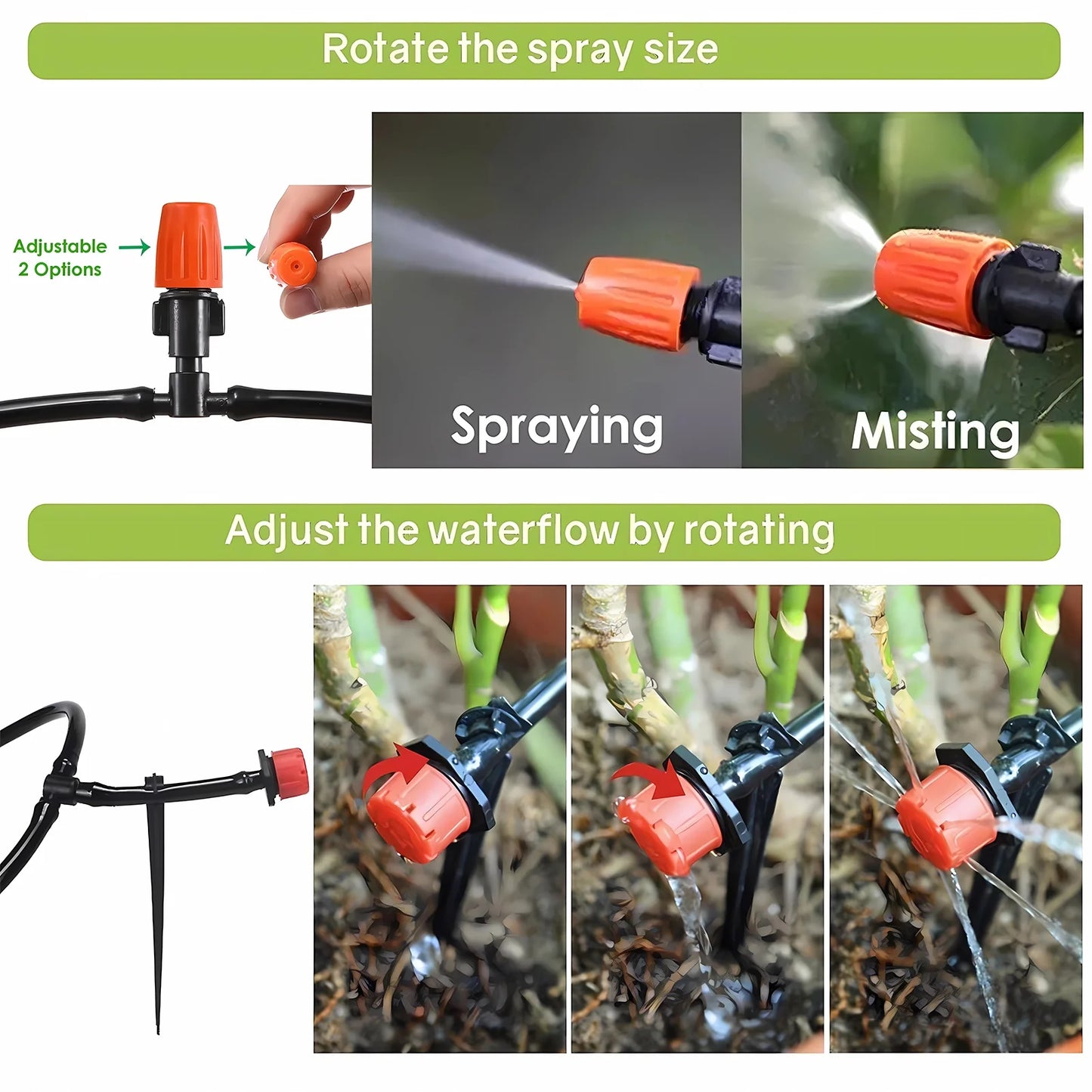 X With Love drip irrigation system kit with 164 ft tubing and 201 pieces for garden, greenhouse, flower bed, patio, and lawn watering.