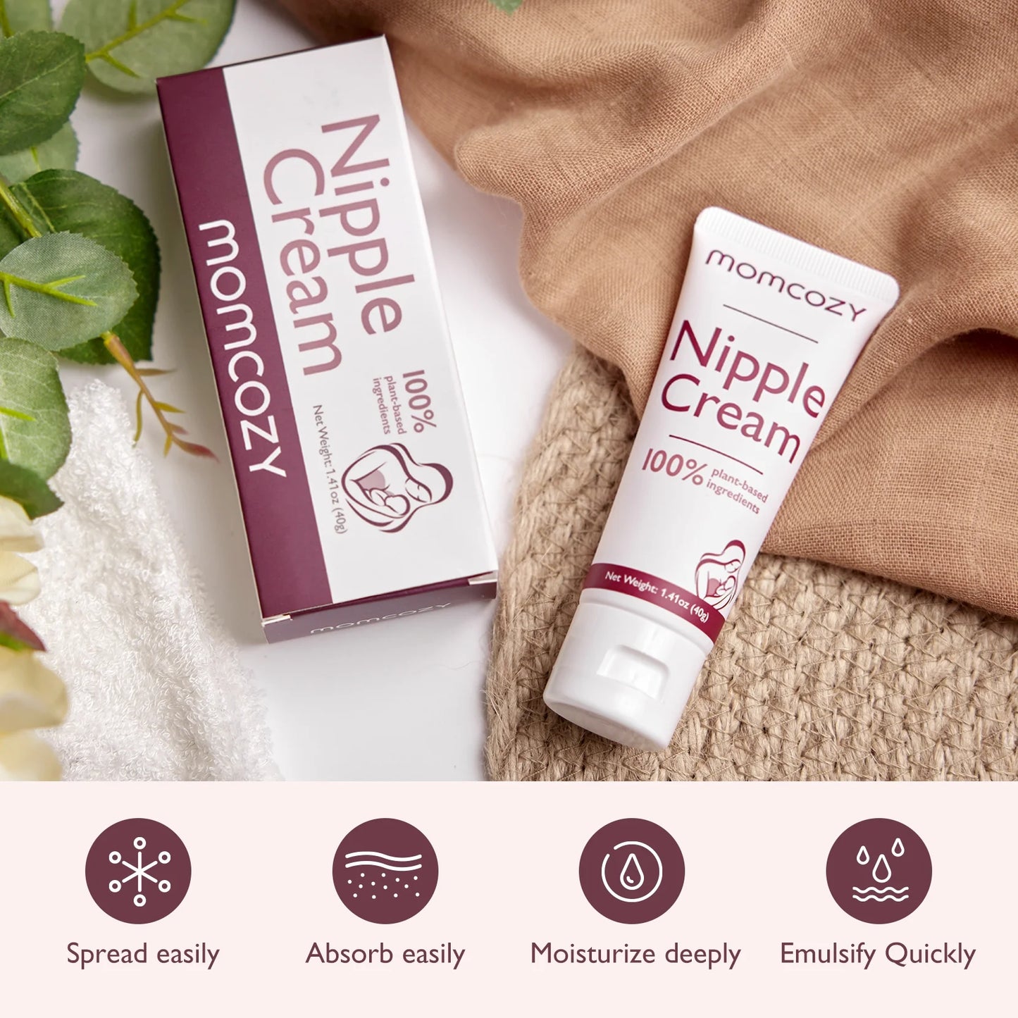 Two tubes of X With Love natural nipple cream, vegan, lanolin-free, 1.41oz, for breastfeeding, with breast pump compatibility.