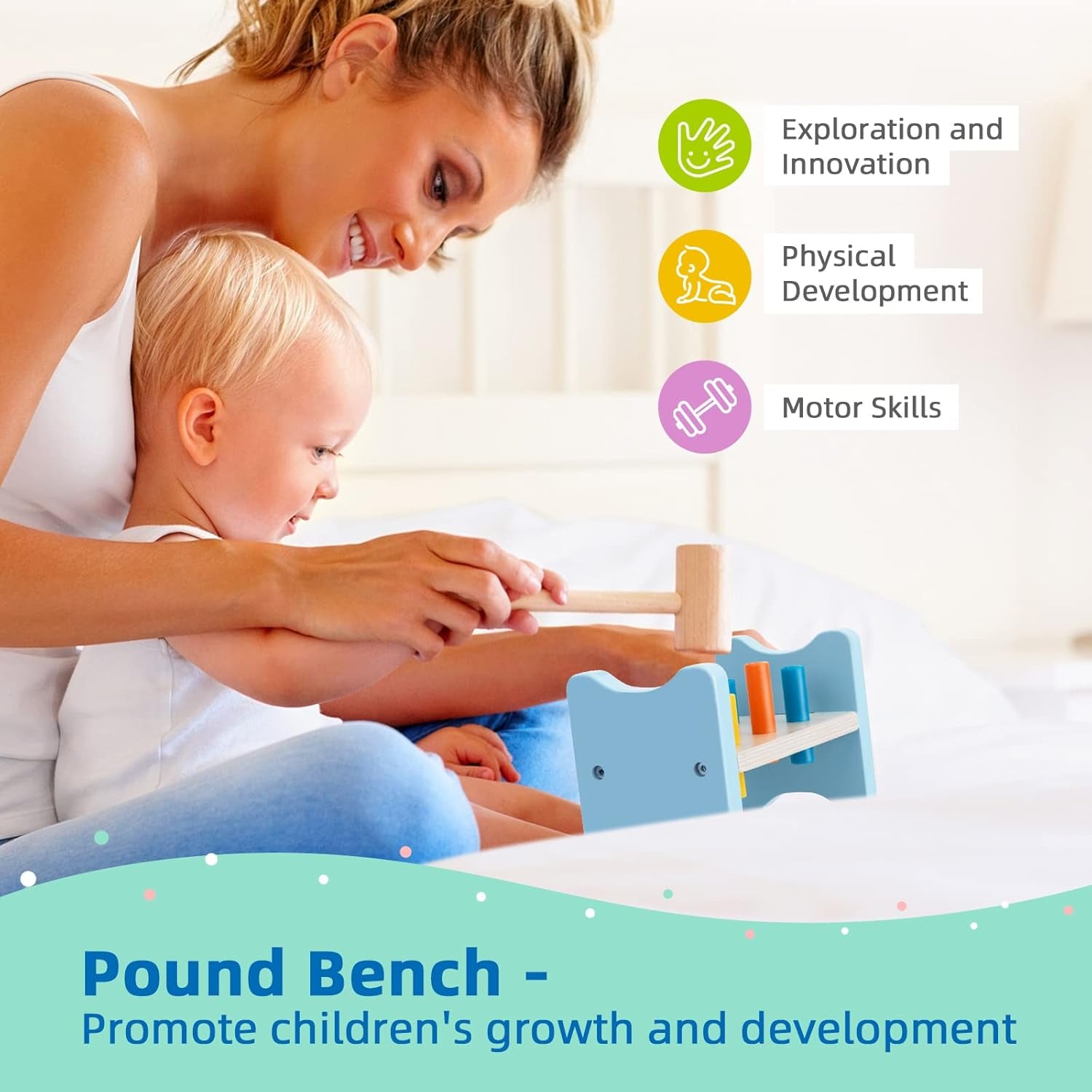 Montessori Toys for 1 Year Old, 8 in 1 Learning Educational Set Wooden Toys (Includes Stacking Cups, 3-In-1 Educational Box, Pound Bench, Shape Puzzle and More)