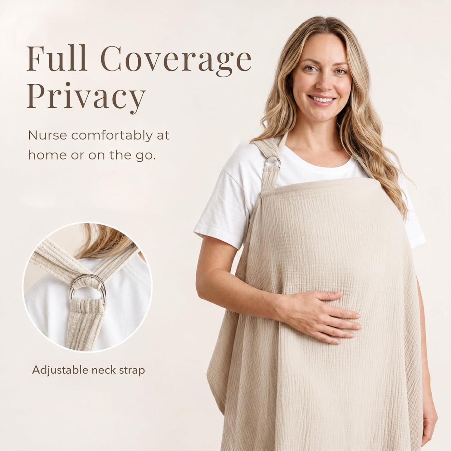 Breathable summer wheat muslin nursing cover by X With Love with rigid hoop, suitable for breastfeeding, carseat, and mother nursing apron