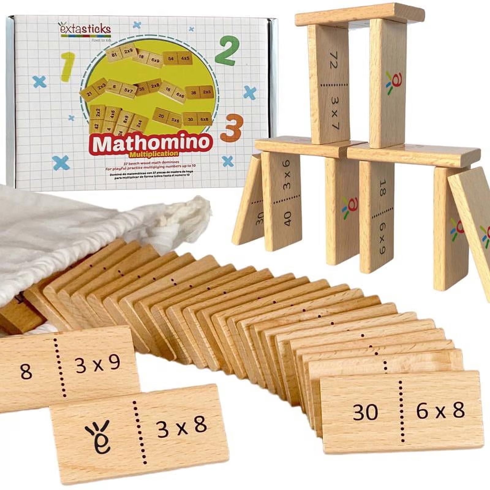 Mathomino Times Tables Multiplication Domino Math Game by X With Love, showing colorful domino tiles for learning multiplication.