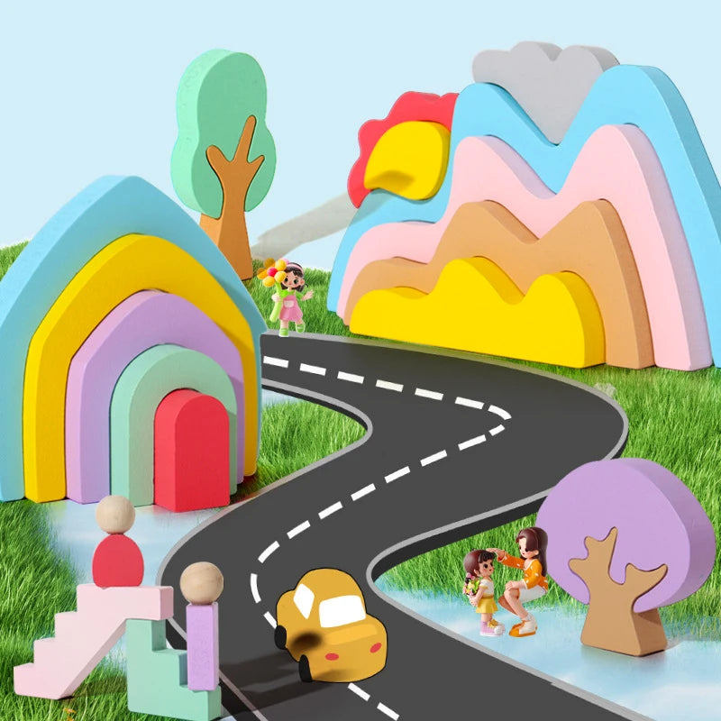 Creative ornaments rainbow wooden building blocks toys children's strength kindergarten early education wooden stacking music