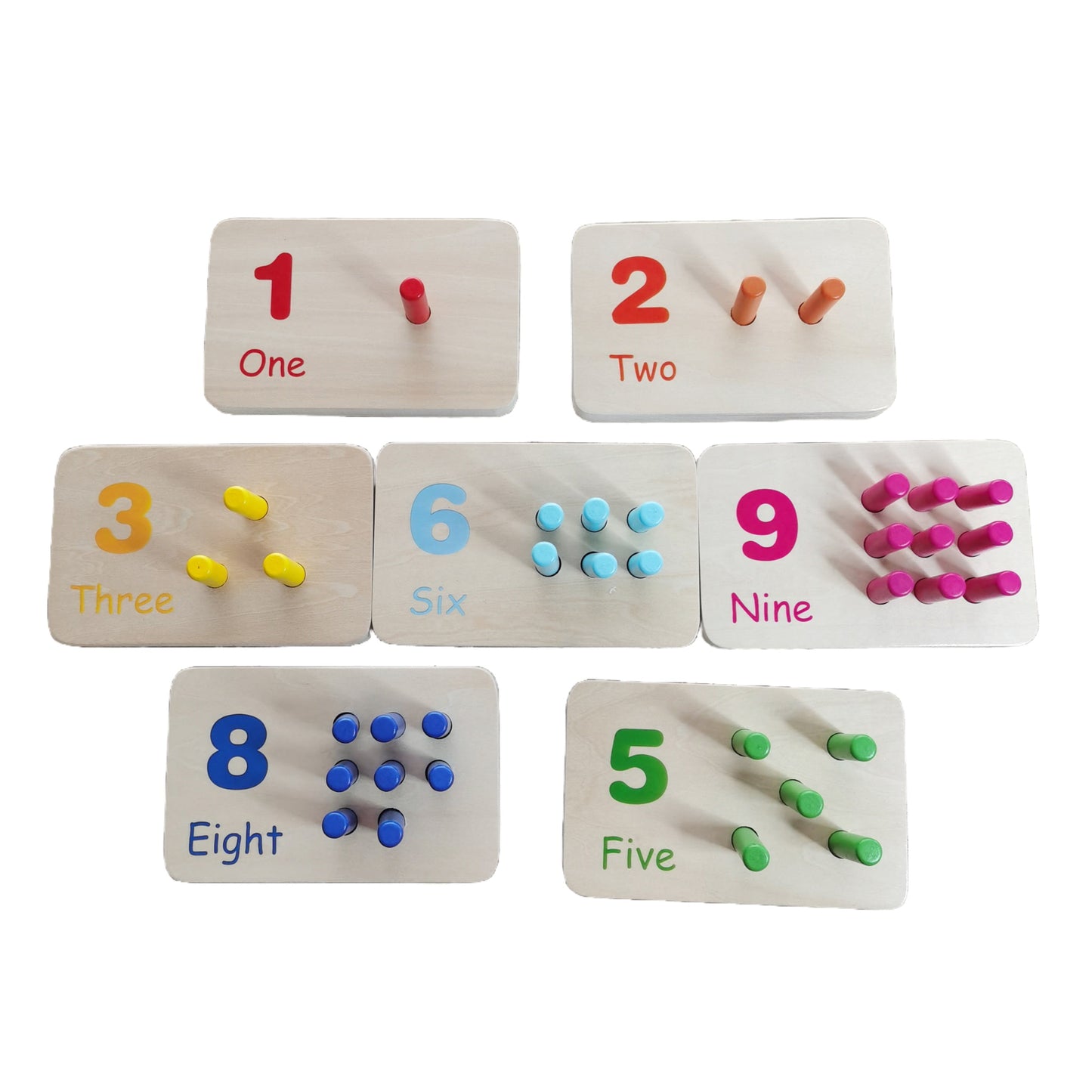 Montessori wooden educational toy counting and number board from X With Love, featuring numbered slots for toddler math learning activities.