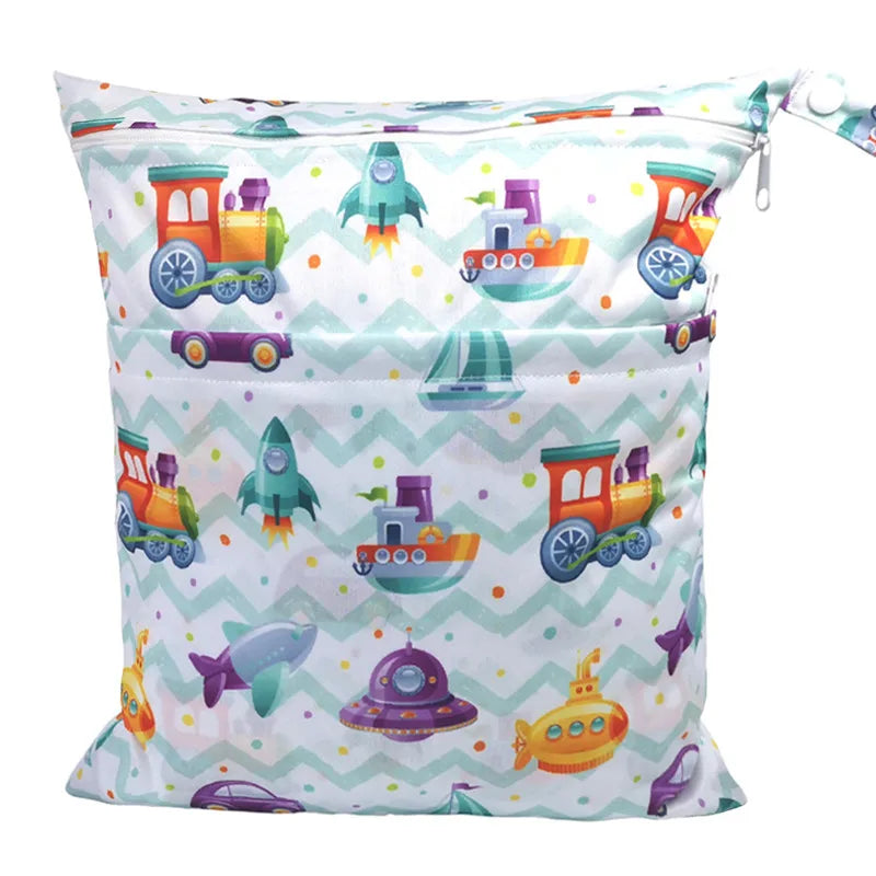 X With Love waterproof wet dry bag for baby diapers, reusable with two zippers, measures 36cm by 29cm.