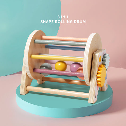 Three in one desktop wooden rolling drum kindergarten puzzle Montessori early education toy