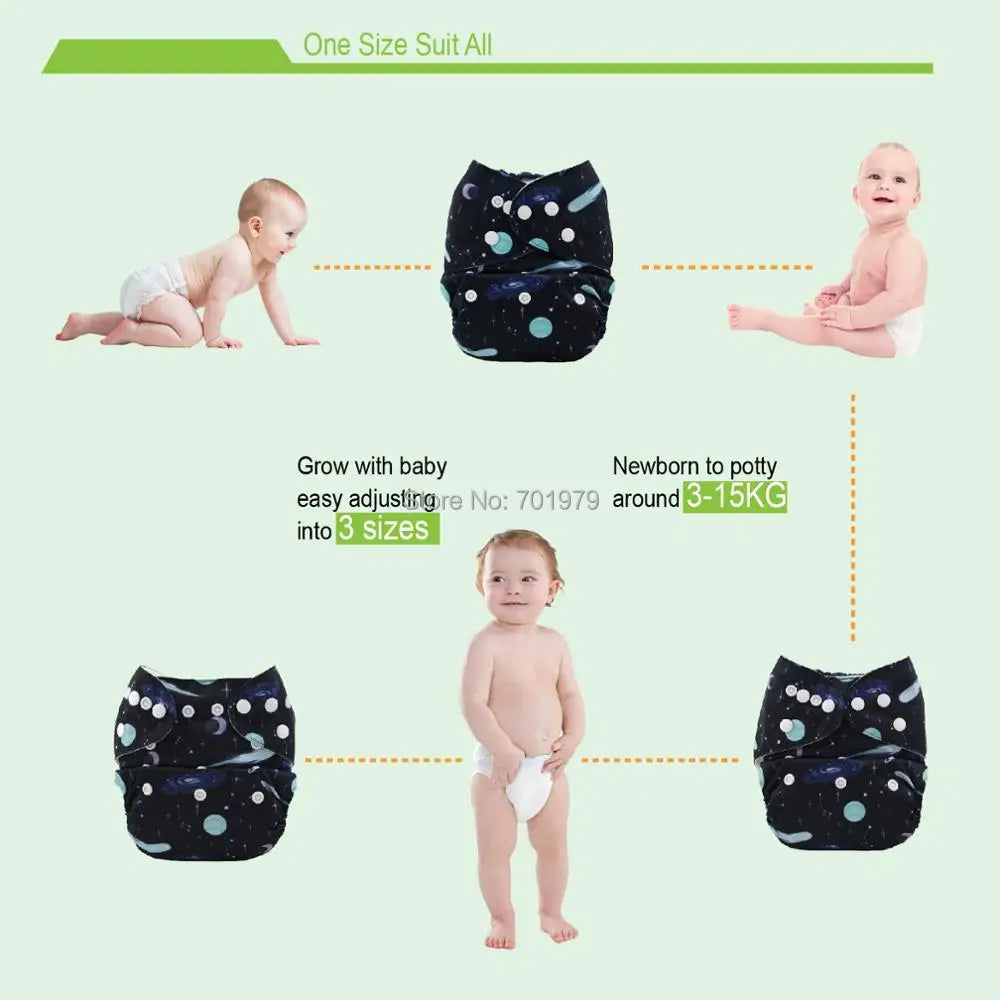 Reusable bamboo charcoal baby cloth diaper shell with snaps, adjustable fit for babies 3-15kg, by X With Love.