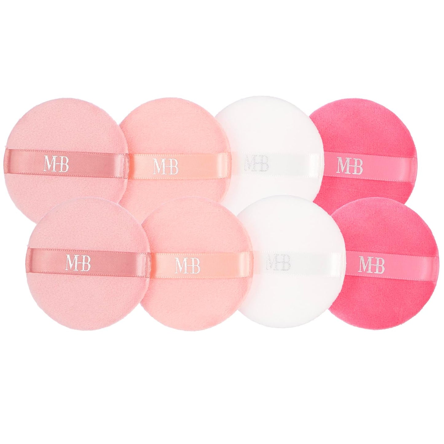 Set of 8 round X With Love beauty blender makeup sponges for flawless blending and setting, soft cosmetic puff applicators.