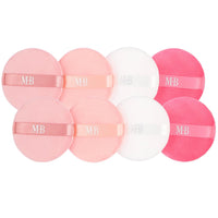 Set of 8 round X With Love beauty blender makeup sponges for flawless blending and setting, soft cosmetic puff applicators.