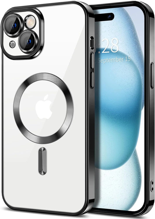 Transparent yellow magnetic phone case for Apple iPhone 15, slim fit shockproof crystal clear protective cover by X With Love