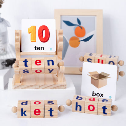 Wooden puzzle toys for babies, English spelling and word building blocks, children's early education letter cube, wooden toys