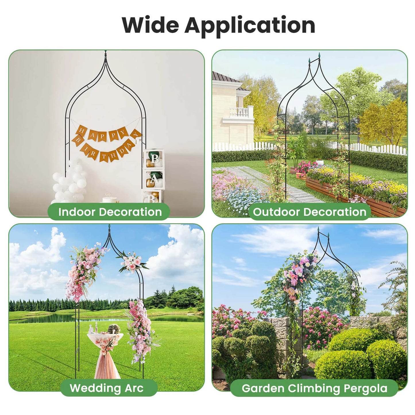 Steel garden arch rose arbor with climbing plants, outdoor garden decor by X With Love, featuring a decorative arch for garden pathways.