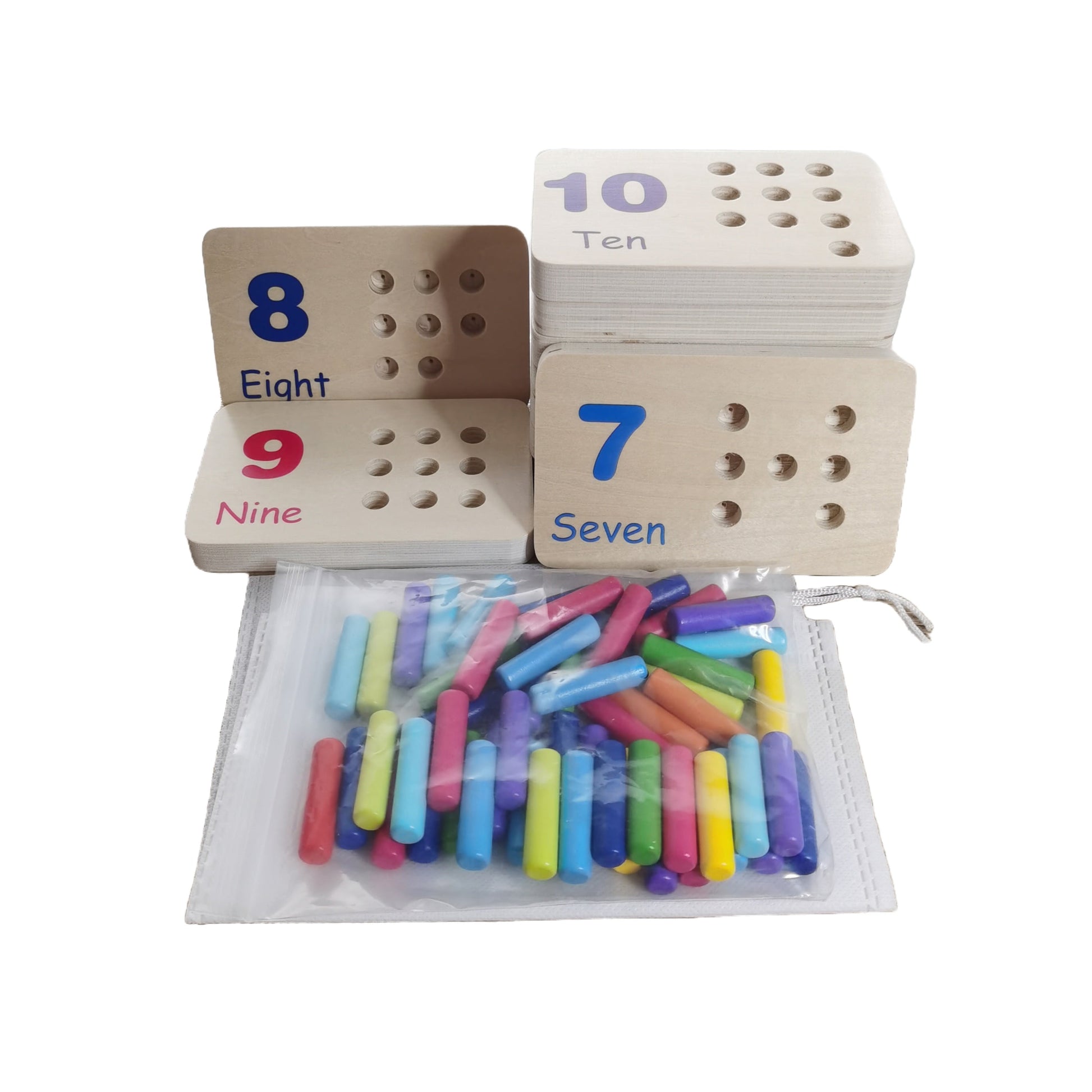 Montessori wooden educational toy counting and number board by X With Love, featuring numbers 1-10 for preschool toddler learning.