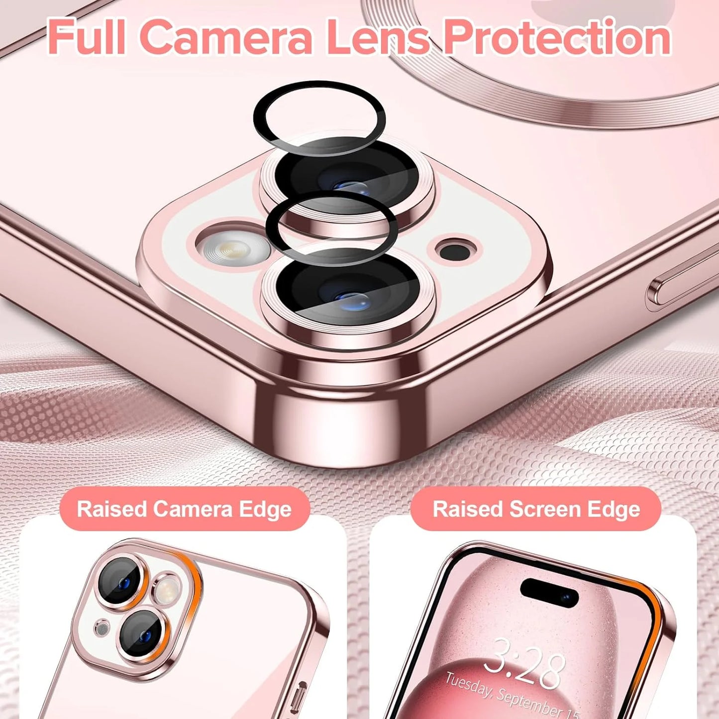 Transparent X With Love magnetic phone case for iPhone 15, slim fit, shockproof, yellow-resistant, crystal clear protective cover.