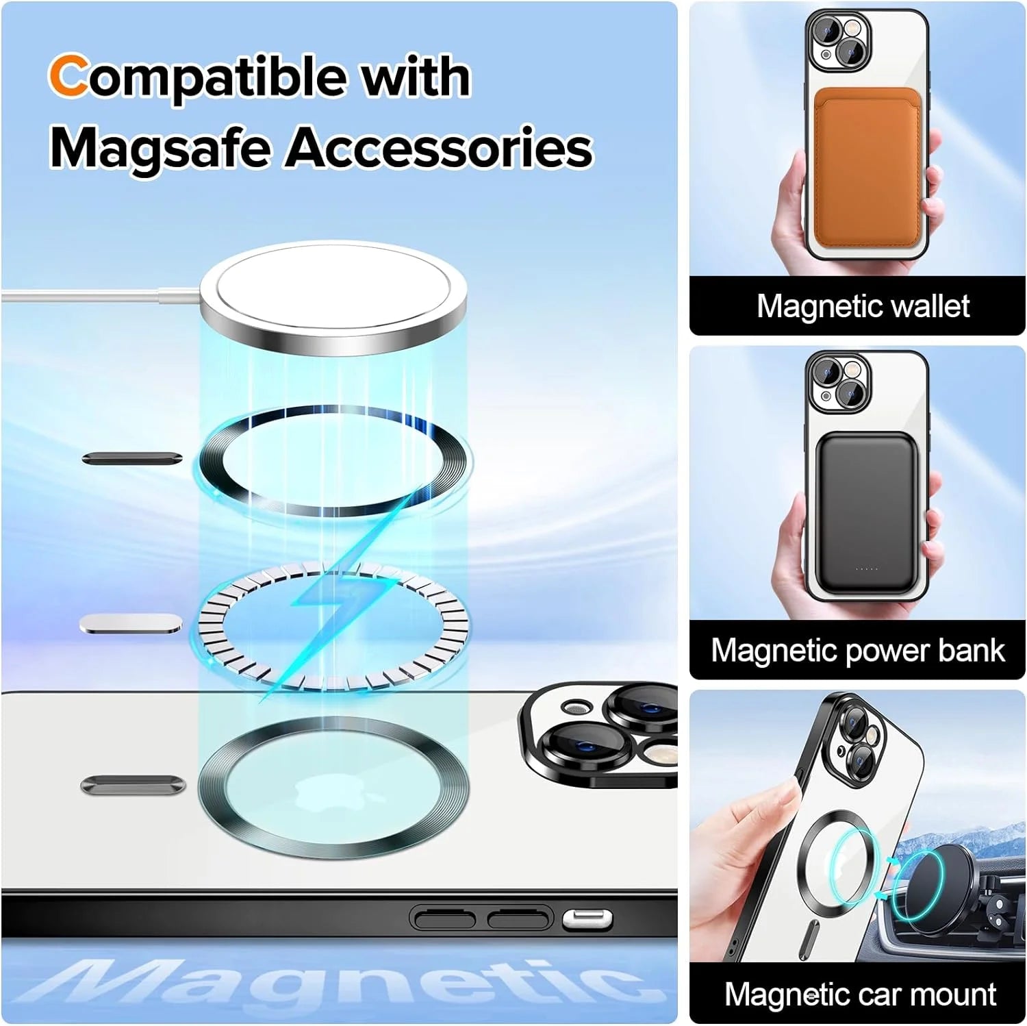 Transparent clear magnetic phone case for Apple iPhone 15 by X With Love, slim fit, shockproof, yellow resistant, crystal clear design.