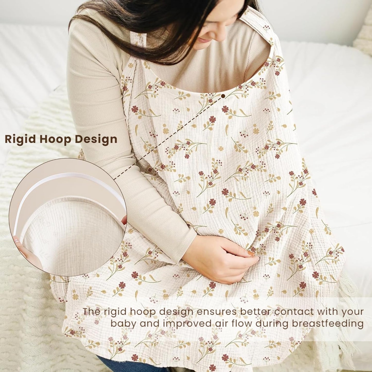 X With Love muslin nursing cover for baby breastfeeding, breathable 100% cotton with rigid hoop and versatile carseat canopy in Posy design.