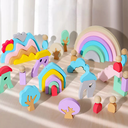 Creative ornaments rainbow wooden building blocks toys children's strength kindergarten early education wooden stacking music