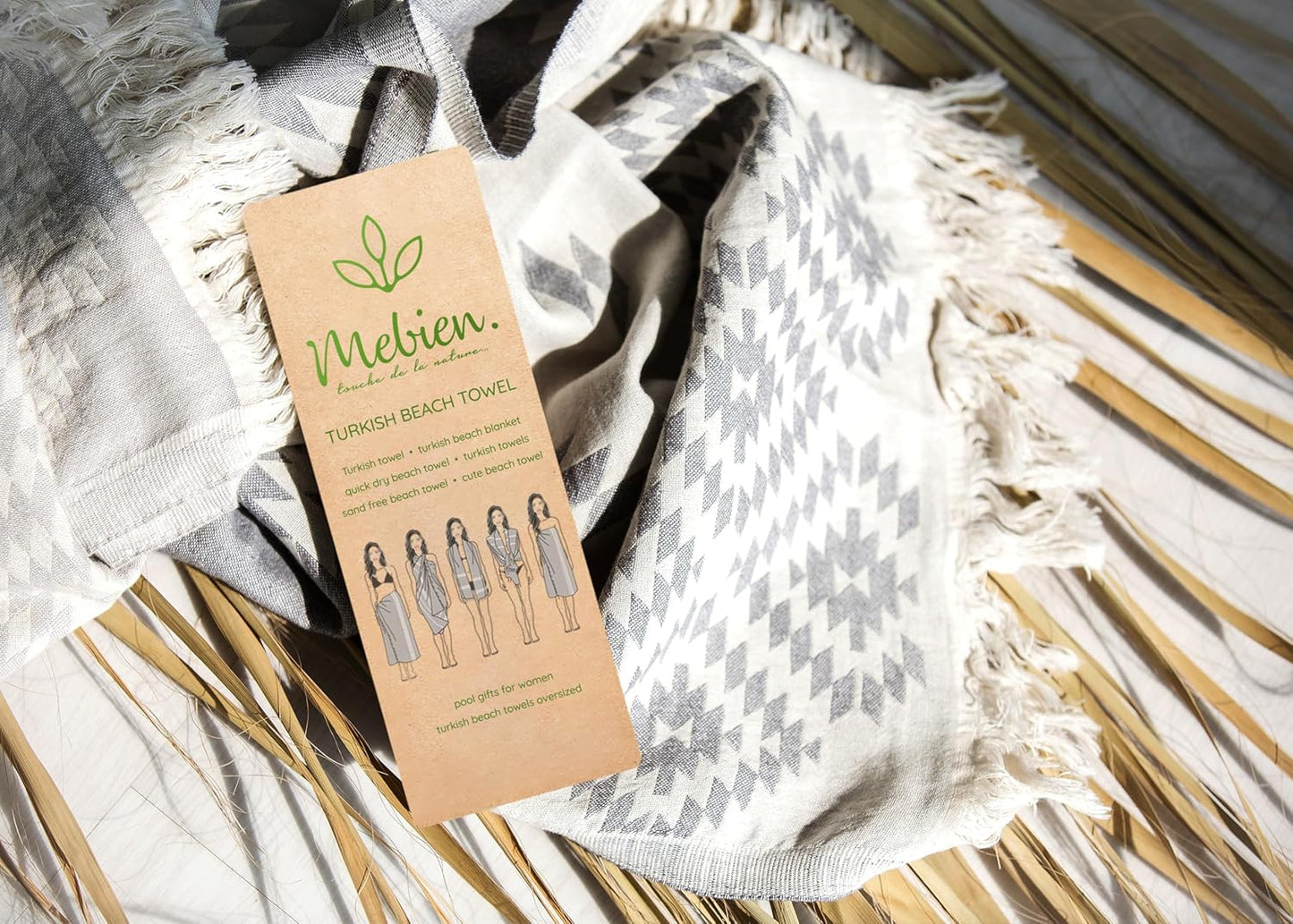Dark grey Turkish beach towel by My Store, 35x67 inches, lightweight, quick-dry, 100% cotton, sand-free vintage design