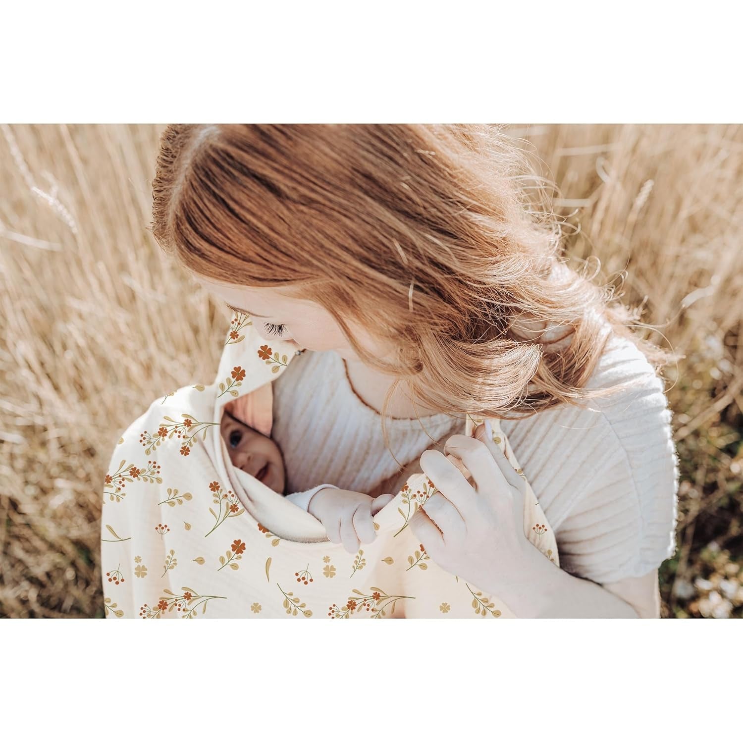X With Love muslin nursing cover for baby breastfeeding, breathable 100% cotton with rigid hoop, multi-use carseat canopy in Posy pattern.