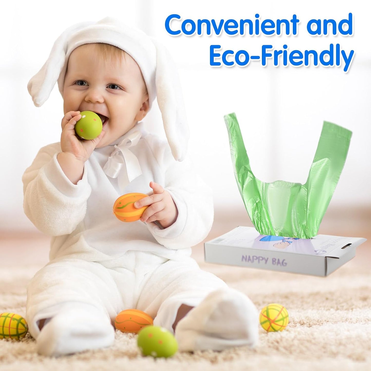 Pack of 1800 scented baby disposable diaper bags with easy tie handles, suitable for baby poop and pet waste disposal.