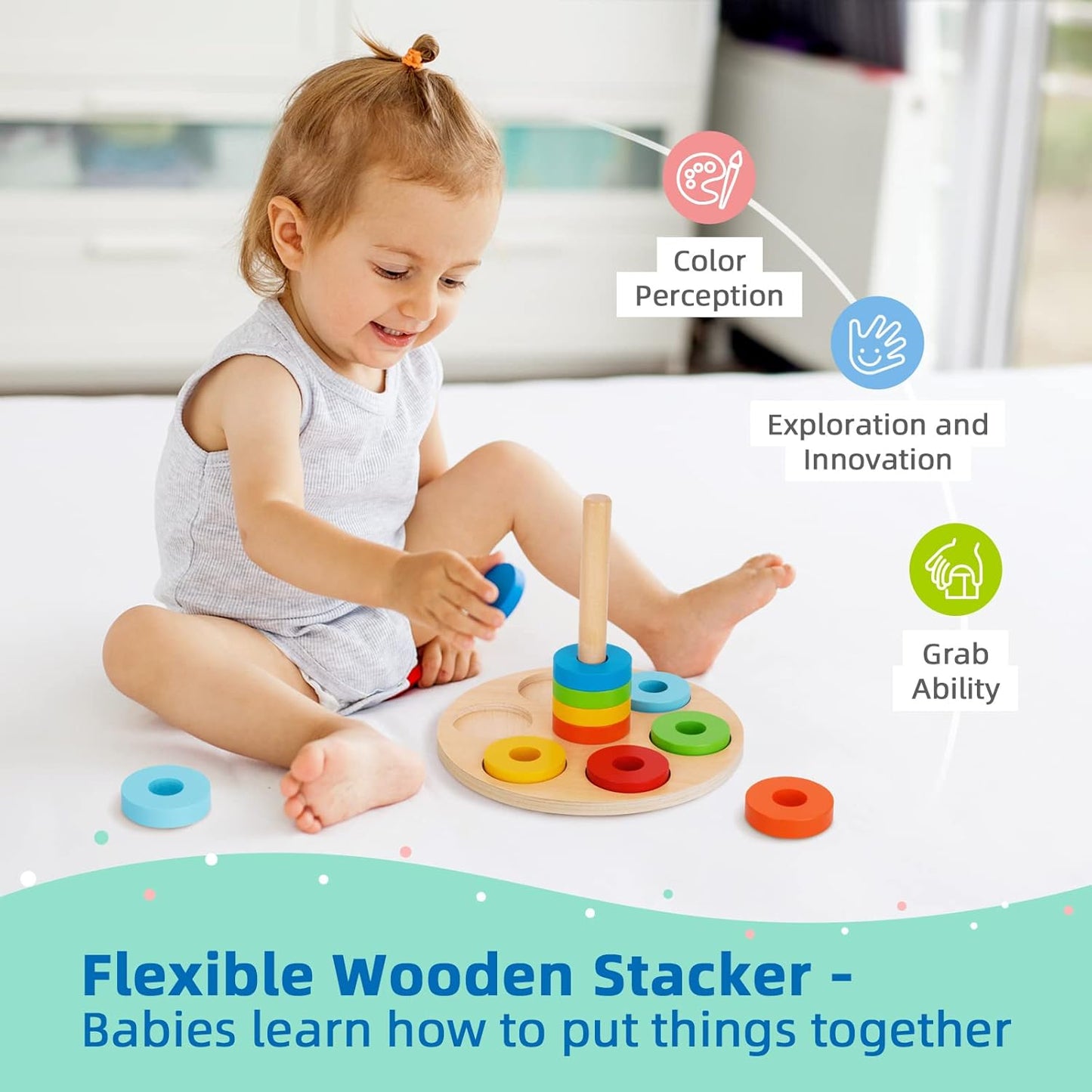 Montessori Toys for 1 Year Old, 8 in 1 Learning Educational Set Wooden Toys (Includes Stacking Cups, 3-In-1 Educational Box, Pound Bench, Shape Puzzle and More)