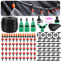 Drip irrigation system kit with 164ft tubing and 201 pieces, designed for garden, greenhouse, flower bed, patio, and lawn watering.