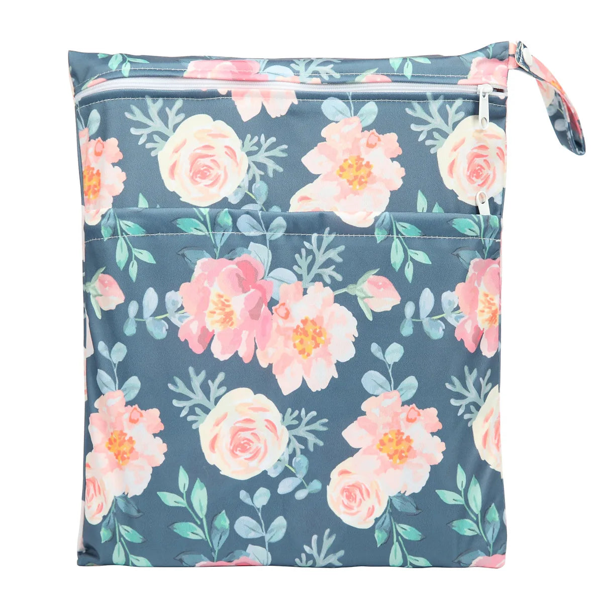 X With Love waterproof wet dry bag for baby diapers, featuring two zippered compartments, measuring 36x29cm, reusable and waterproof.
