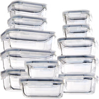 Set of 24 gray glass food storage containers with lids, BPA free, leak-proof, ideal for meal prep and pantry organization.
