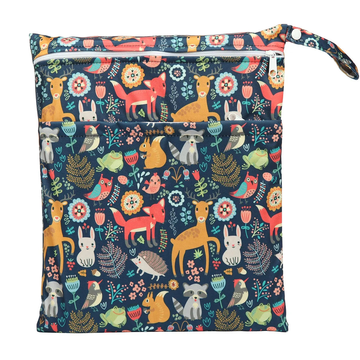 Waterproof wet dry bag for baby diapers with two zippers, reusable, X With Love brand, 36cm by 29cm.