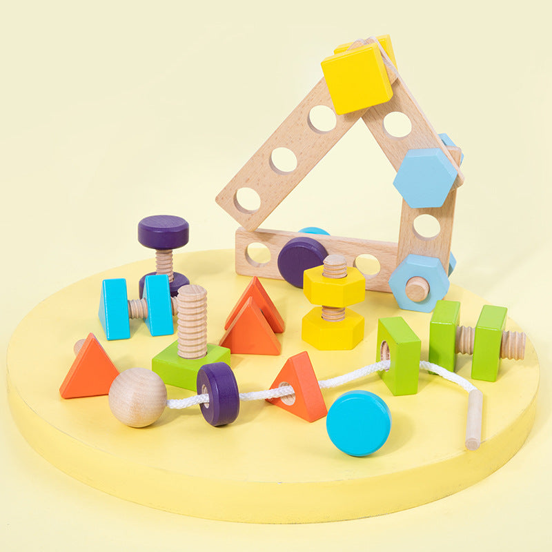 New Children's Montessori Early Education Screw Screw Nut Assembly And Disassembly Geometric Shape Pairing Rope Educational Toys