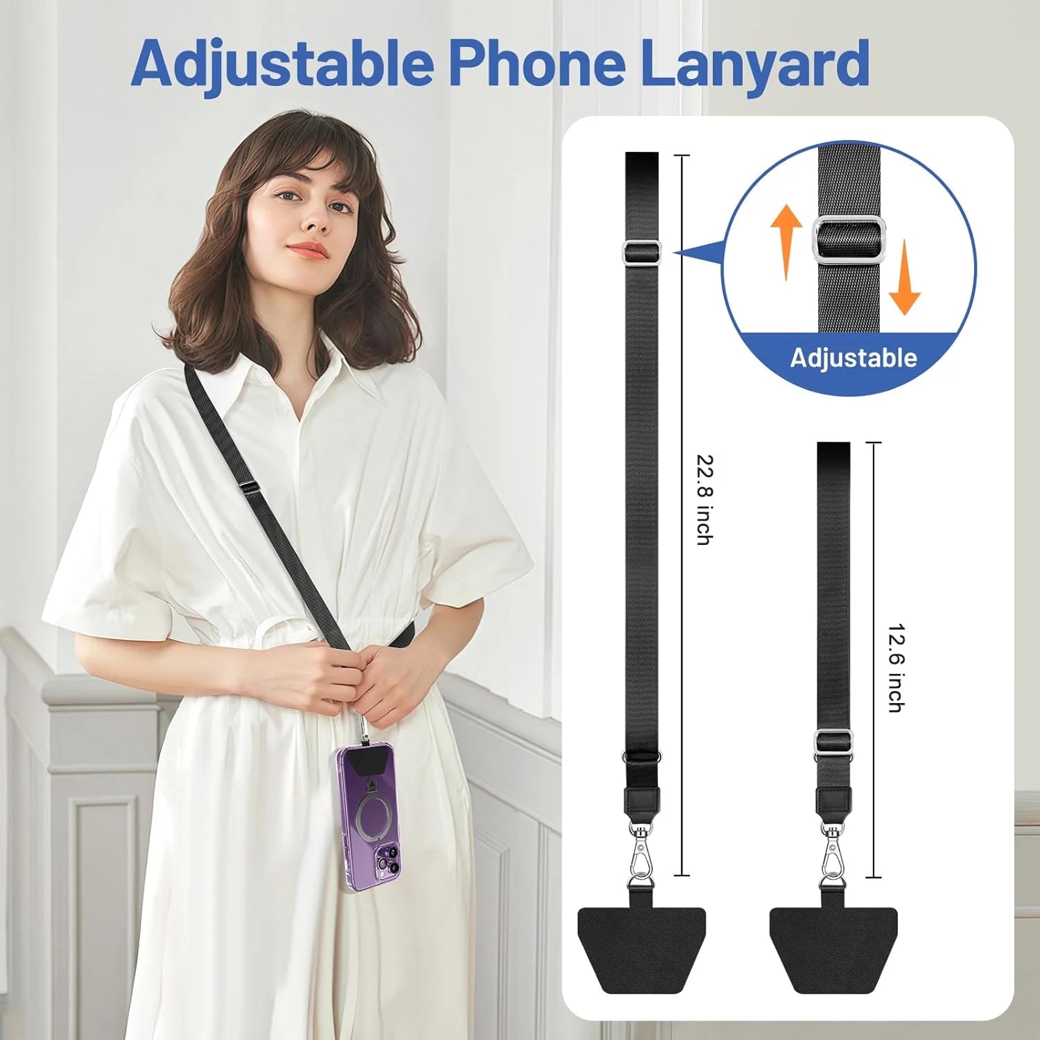 Three-pack of X With Love universal phone lanyards in black, gray, and pink with adjustable neck straps for smartphones, keys, and IDs.