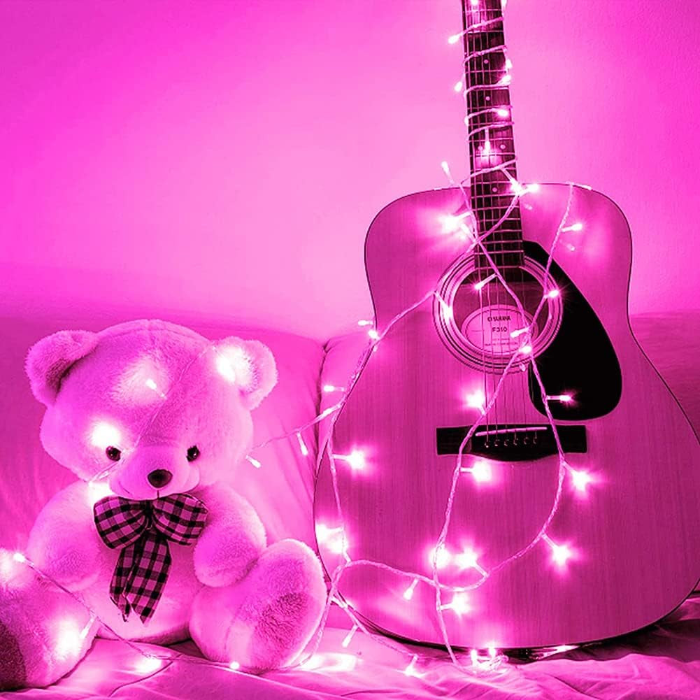 Pink outdoor 33ft fairy string lights with 100 LEDs, memory modes, extendable for wedding, Christmas, patio, and outdoor decor