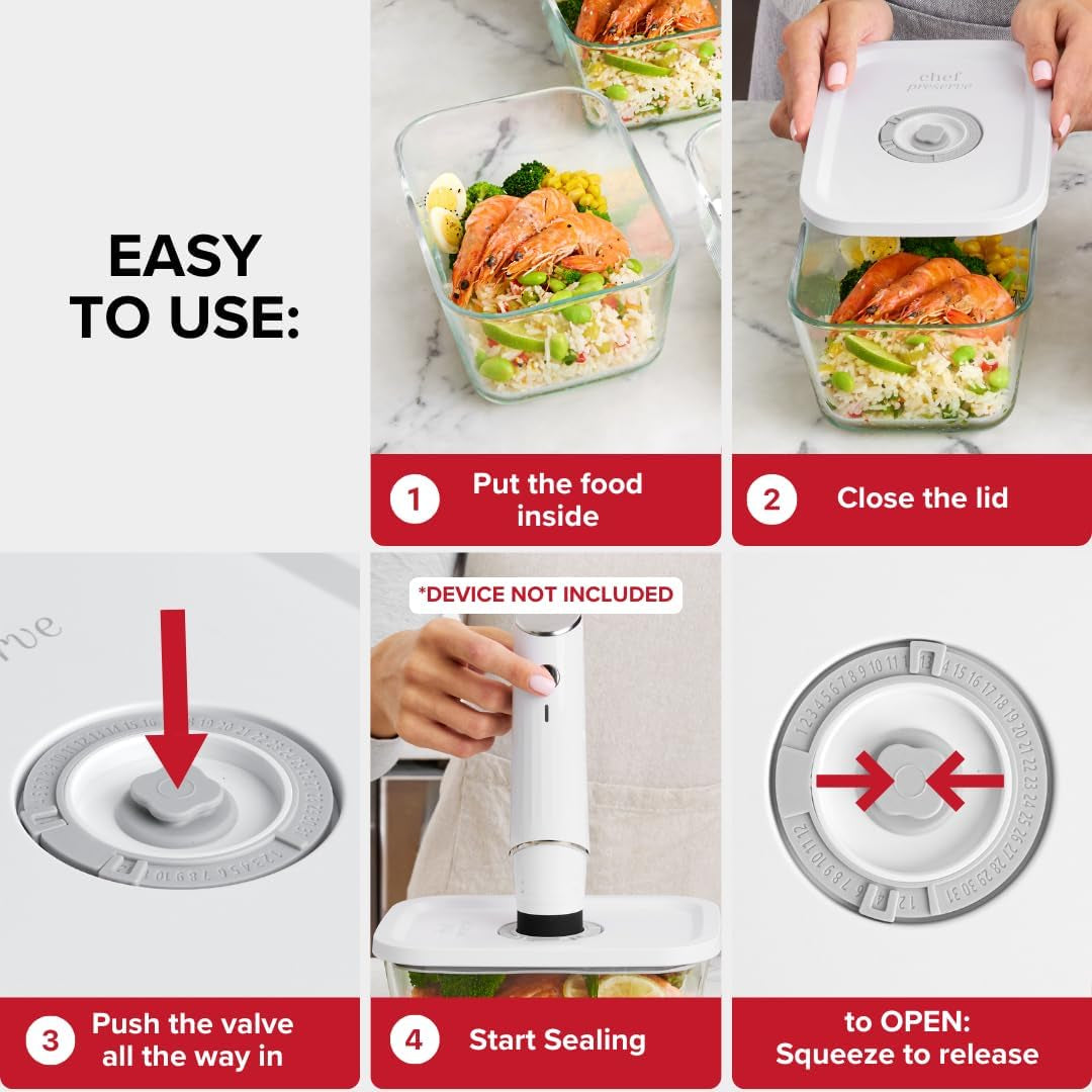 X With Love glass vacuum seal containers for food storage, 3-piece set with small, medium, large sizes, compatible with handheld vacuum sealer